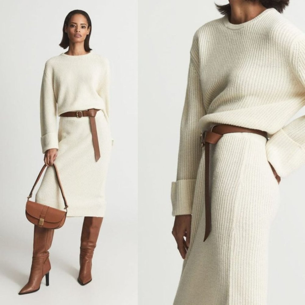 Reiss Cream Midi Sweater Dress